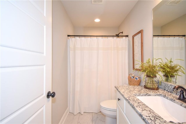 2046 Stephanie Ct, Auburn, AL 36830 - bathroom with vanity, marble look tile flooring, toilet, recessed lighting, and baseboards