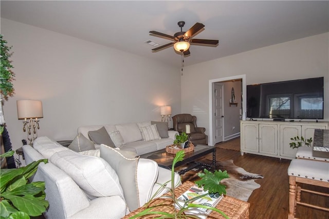 2046 Stephanie Ct, Auburn, AL 36830 - living area with ceiling fan and dark wood-style floors