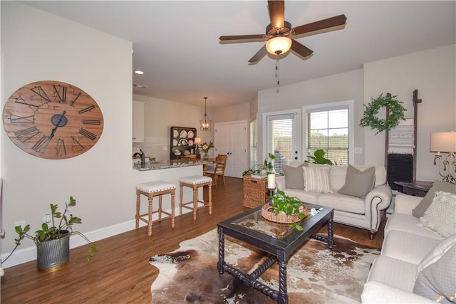 2046 Stephanie Ct, Auburn, AL 36830 - living room with wood finished floors, ceiling fan, baseboards, and recessed lighting