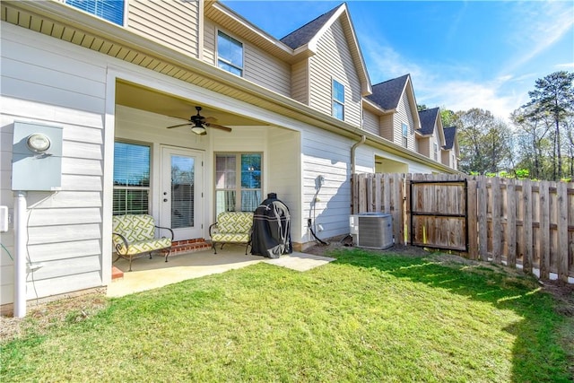 2046 Stephanie Ct, Auburn, AL 36830 - rear view of property with central AC, a ceiling fan, a patio area, and a gate