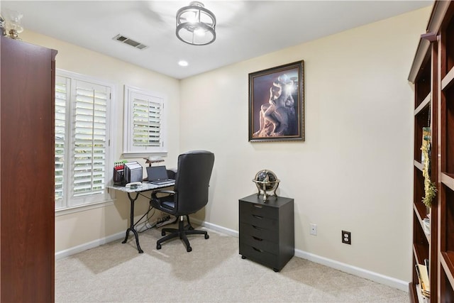 view of carpeted office space