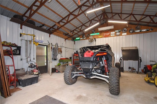 garage with wooden walls