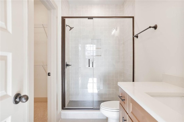 305 Northgate Blvd, Auburn, AL 36830 - bathroom with a stall shower, vanity, toilet, and a spacious closet