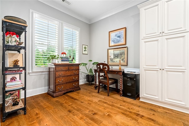 1843 Yarbrough Farms Blvd, Auburn, AL 36830 - home office featuring baseboards, light wood finished floors, crown molding, and plenty of natural light