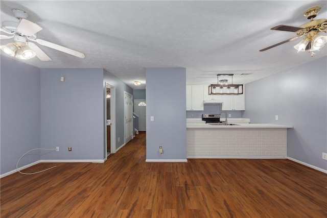 2428 E University Dr Unit 904, Auburn, AL 36830 - kitchen featuring ceiling fan, under cabinet range hood, baseboards, white cabinets, and dark wood-style flooring