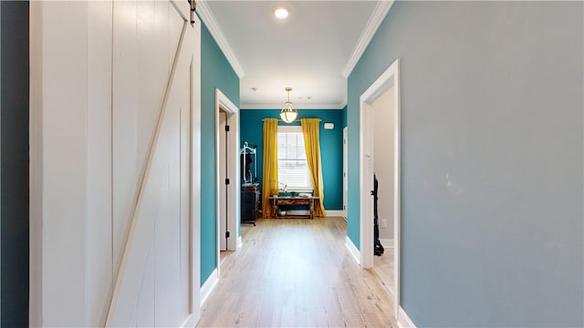 574 Grey Oak Cir, Auburn, AL 36830 - corridor with ornamental molding, light wood-type flooring, and recessed lighting
