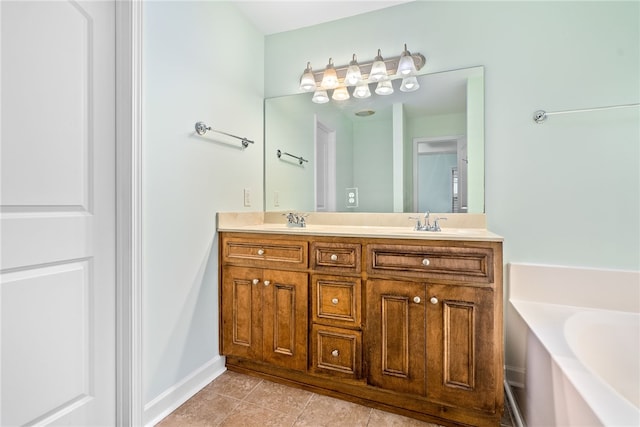 bathroom featuring tile patterned flooring, vanity, and a bathing tub