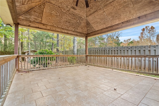 view of patio / terrace with a gazebo and ceiling fan