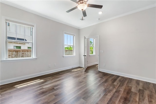 564 Grey Oak Cir, Auburn, AL 36830 - empty room featuring dark wood-style flooring, ornamental molding, and a ceiling fan