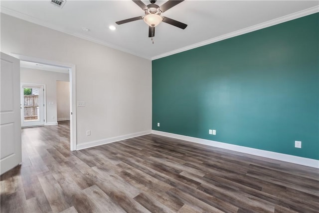 564 Grey Oak Cir, Auburn, AL 36830 - spare room featuring crown molding, ceiling fan, dark wood finished floors, and recessed lighting