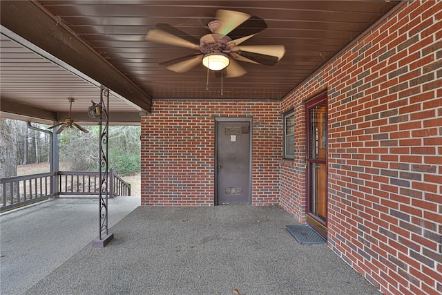 view of patio featuring ceiling fan