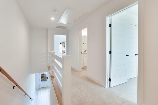 0309 Northgate Blvd, Auburn, AL 36830 - corridor featuring an upstairs landing, attic access, light carpet, and recessed lighting