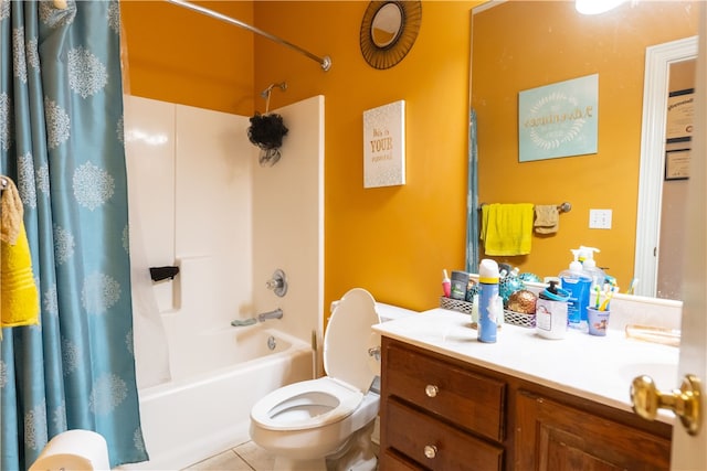 full bathroom with tile patterned floors, vanity, toilet, and shower / tub combo