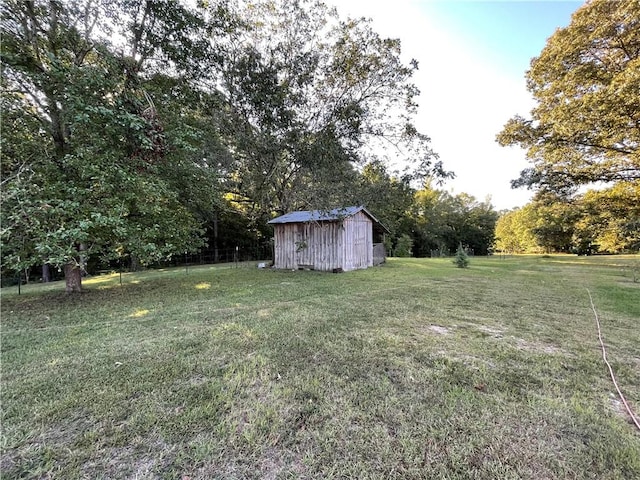 view of yard with a storage shed