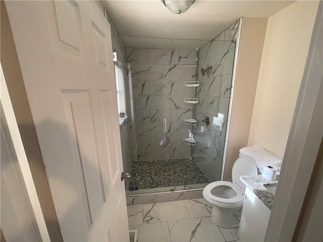 bathroom with vanity, toilet, and walk in shower