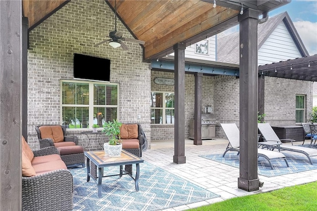 2131 Preserve Dr, Auburn, AL 36879 - view of patio with ceiling fan, outdoor lounge area, and area for grilling