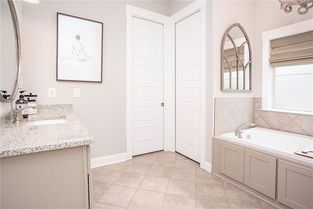 2131 Preserve Dr, Auburn, AL 36879 - full bath with vanity, baseboards, a garden tub, and tile patterned floors