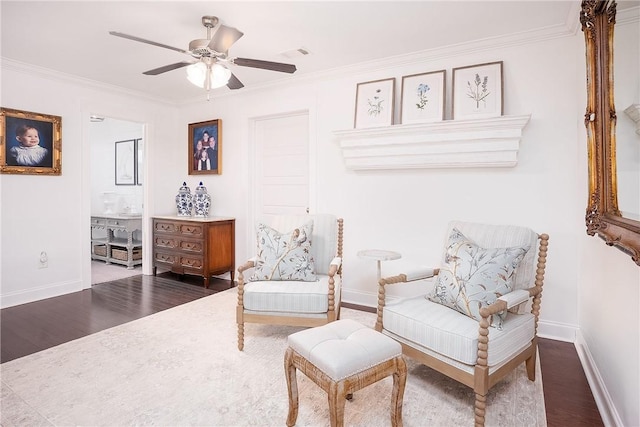2131 Preserve Dr, Auburn, AL 36879 - sitting room featuring baseboards, crown molding, wood finished floors, and ceiling fan