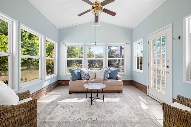 605 Lockwood St, Auburn, AL 36830 - sunroom / solarium featuring tile patterned floors, baseboards, crown molding, and lofted ceiling with beams