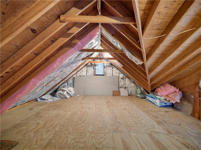 view of unfinished attic