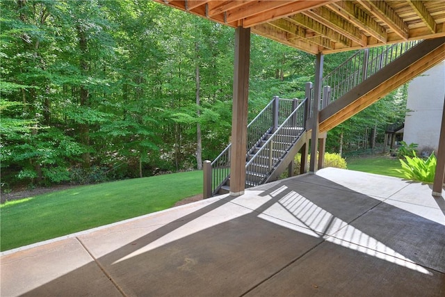 view of patio / terrace featuring stairway