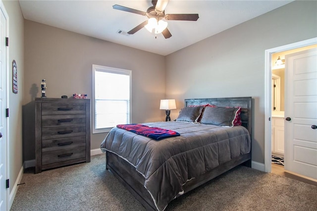 bedroom with carpet, visible vents, and baseboards