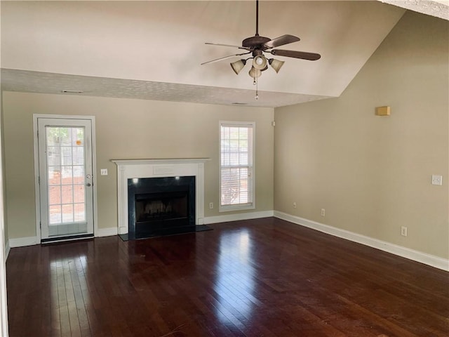 3672 Hawthorne Ct, Auburn, AL 36830 - unfurnished living room with a ceiling fan, wood-type flooring, healthy amount of natural light, and lofted ceiling
