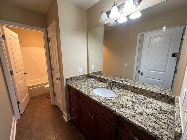 bathroom featuring tile patterned floors, vanity, and toilet