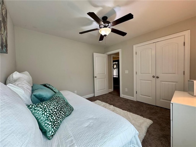 2457 Snowshill Ln, Auburn, AL 36832 - carpeted bedroom with baseboards, a closet, and ceiling fan