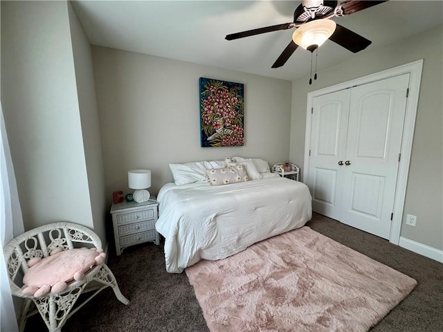 2457 Snowshill Ln, Auburn, AL 36832 - bedroom with carpet, a closet, and ceiling fan