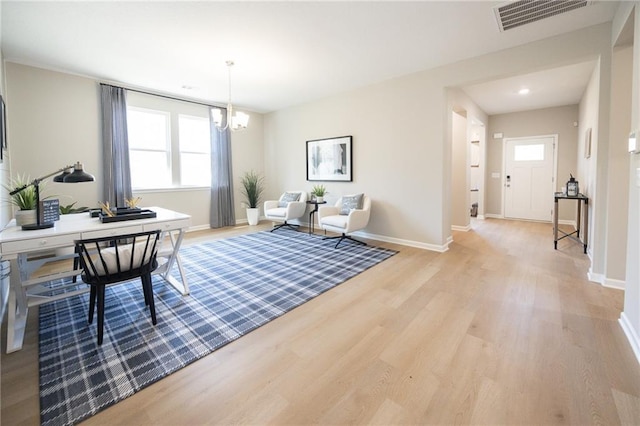 361 Lee Rd Unit 2232, Lot20, Cusseta, AL 36852 - interior space featuring baseboards, light wood-type flooring, a chandelier, and visible vents