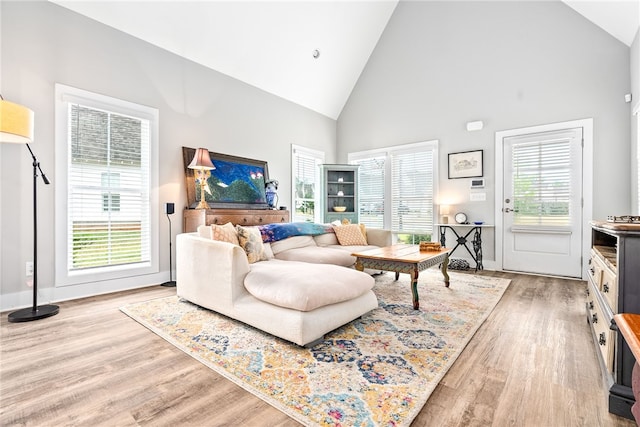 1242 Burrow Cir, Opelika, AL 36801 - living area featuring high vaulted ceiling, light wood finished floors, and baseboards