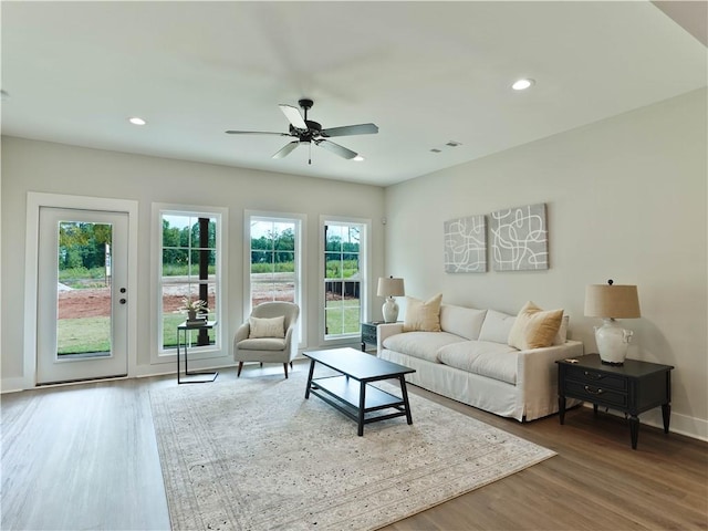 1003 Crossing Ct E, Valley, AL 36854 - living area with a ceiling fan, wood finished floors, and recessed lighting