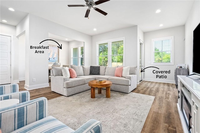 617 Cameron Ct, Auburn, AL 36830 - living area featuring plenty of natural light, wood finished floors, baseboards, and recessed lighting
