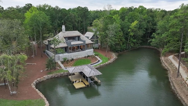 aerial view with a water view