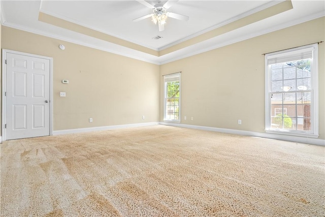 1817 Roanoke Ln, Auburn, AL 36830 - unfurnished room with a tray ceiling, ornamental molding, carpet floors, and ceiling fan