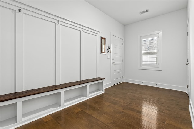 mudroom featuring dark wood-type flooring