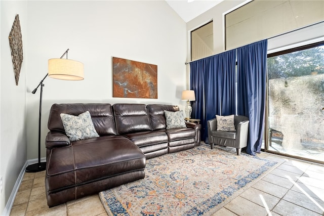 living room with vaulted ceiling