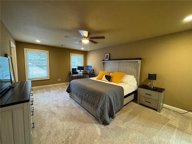 1336 Gatewood Dr, Auburn, AL 36830 - bedroom featuring light carpet, baseboards, ceiling fan, and recessed lighting