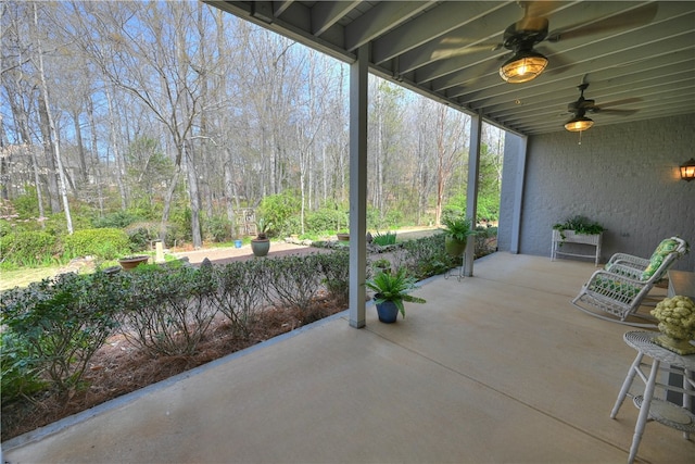 view of patio / terrace featuring ceiling fan