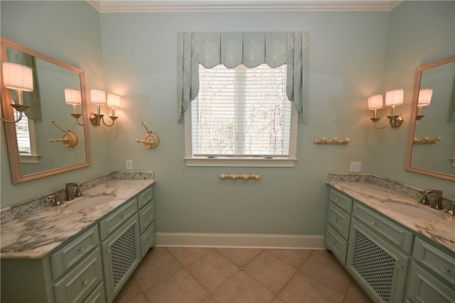 bathroom featuring tile patterned floors, vanity, and a wealth of natural light