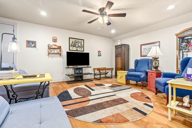 14699 Lee Road 188, Waverly, AL 36879 - living room featuring light wood finished floors, baseboards, a ceiling fan, and recessed lighting