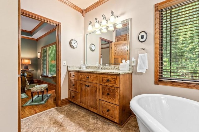 14699 Lee Road 188, Waverly, AL 36879 - full bath with baseboards, a freestanding tub, vanity, and crown molding