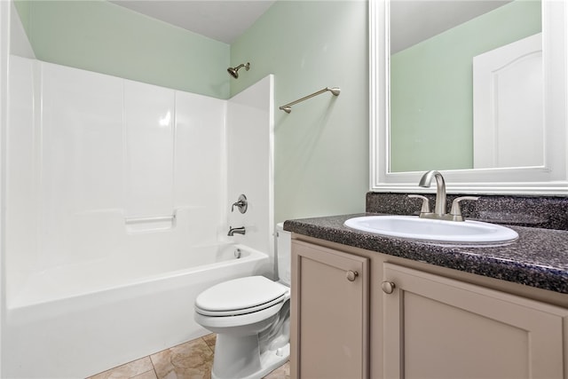 full bathroom with toilet, shower / washtub combination, vanity, and tile patterned flooring