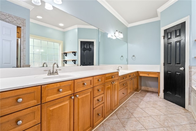 1806 Bluestone Ct, Auburn, AL 36830 - full bathroom featuring crown molding, tile patterned floors, and double vanity