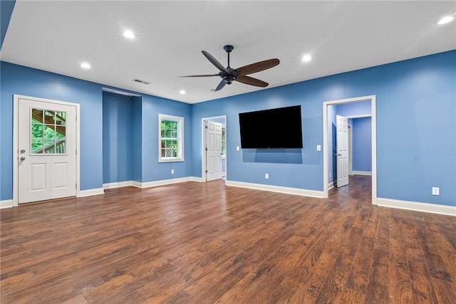 1806 Bluestone Ct, Auburn, AL 36830 - unfurnished living room with a ceiling fan, wood finished floors, recessed lighting, and baseboards