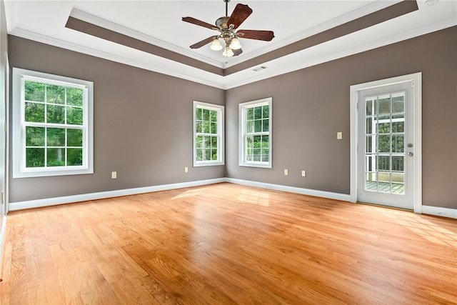 1806 Bluestone Ct, Auburn, AL 36830 - spare room with ornamental molding, a tray ceiling, light wood finished floors, healthy amount of natural light, and baseboards