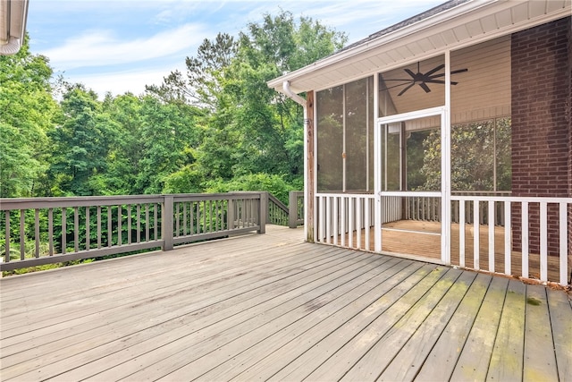 1806 Bluestone Ct, Auburn, AL 36830 - deck featuring a sunroom and a ceiling fan