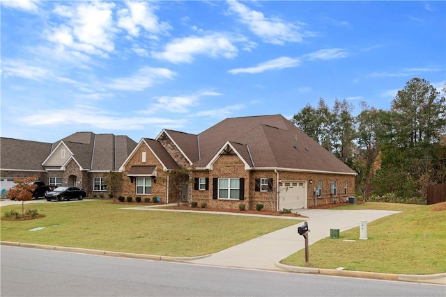 craftsman-style house featuring a front lawn and a garage