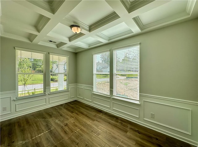2248 Red Tail Ln, Auburn, AL 36879 - unfurnished room with beam ceiling, a wainscoted wall, dark wood-type flooring, coffered ceiling, and a decorative wall
